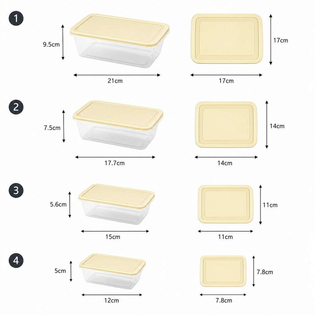 4-Piece Cream Rectangular Plastic Food Storage Containers Set (YM2725)