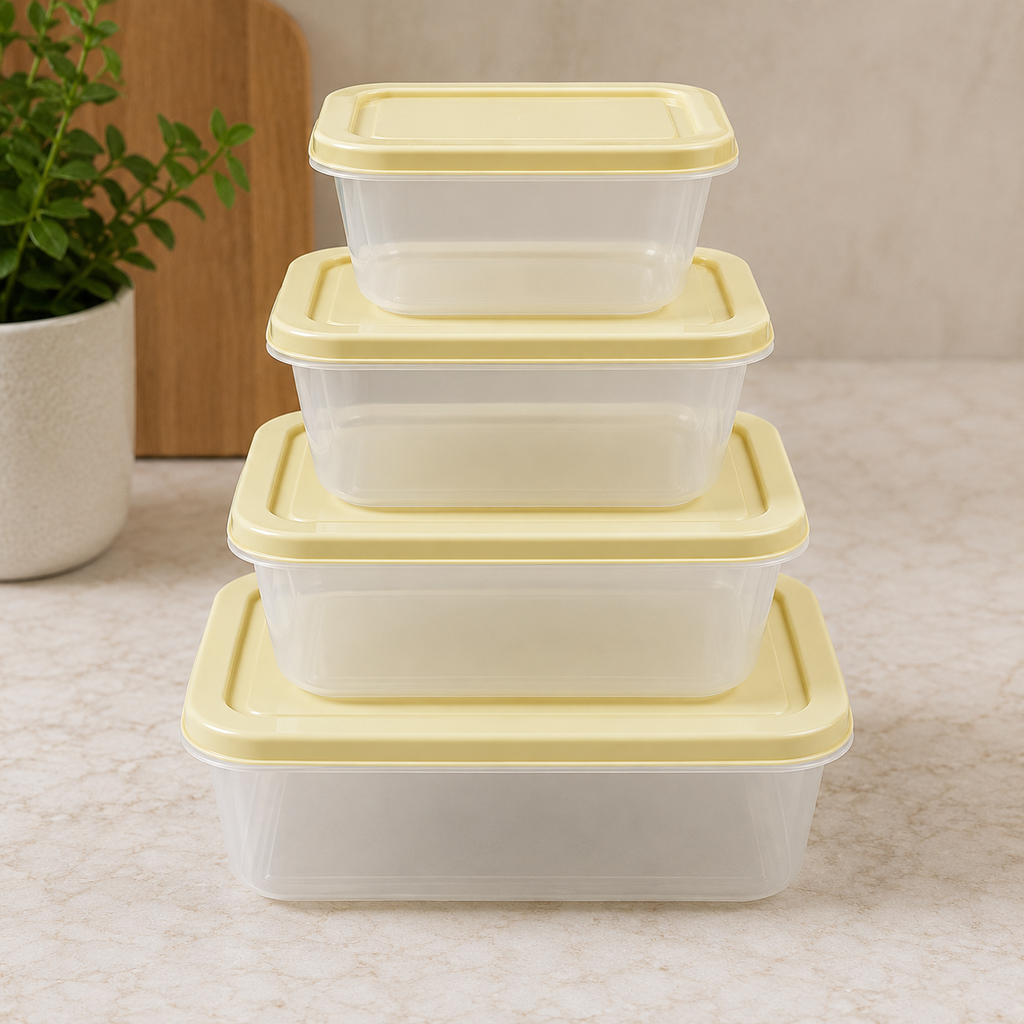 4-Piece Cream Rectangular Plastic Food Storage Containers Set (YM2725)