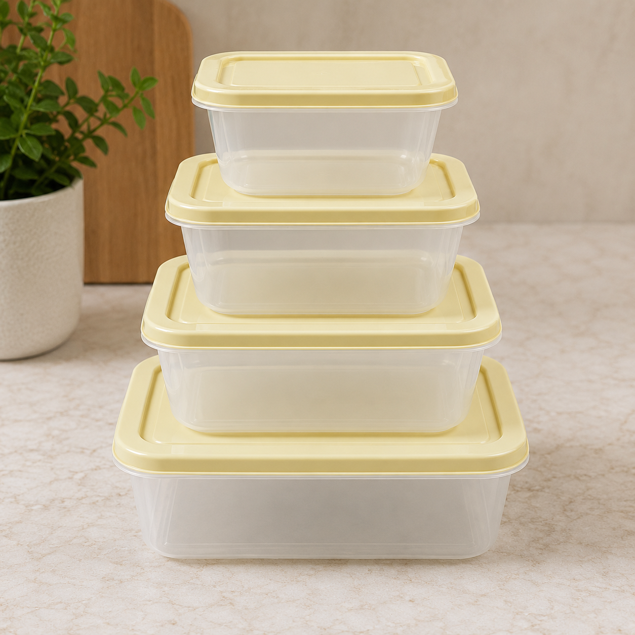 4-Piece Cream Rectangular Plastic Food Storage Containers Set (YM2725)
