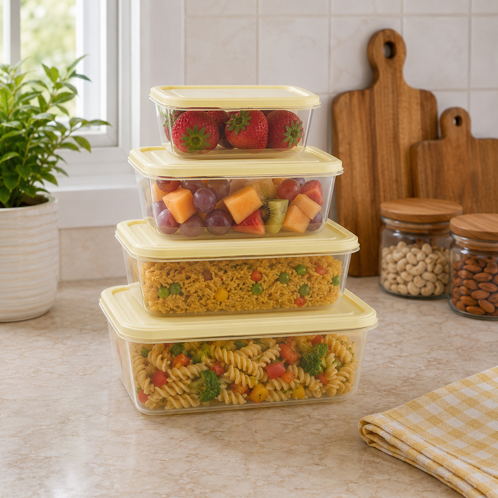 4-Piece Cream Rectangular Plastic Food Storage Containers Set (YM2725)
