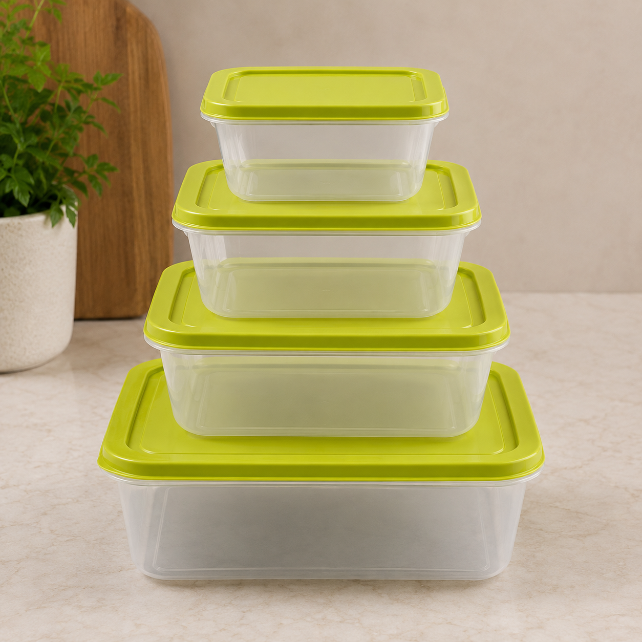 4-Piece Green Rectangular Plastic Food Storage Containers Set (YM2725)