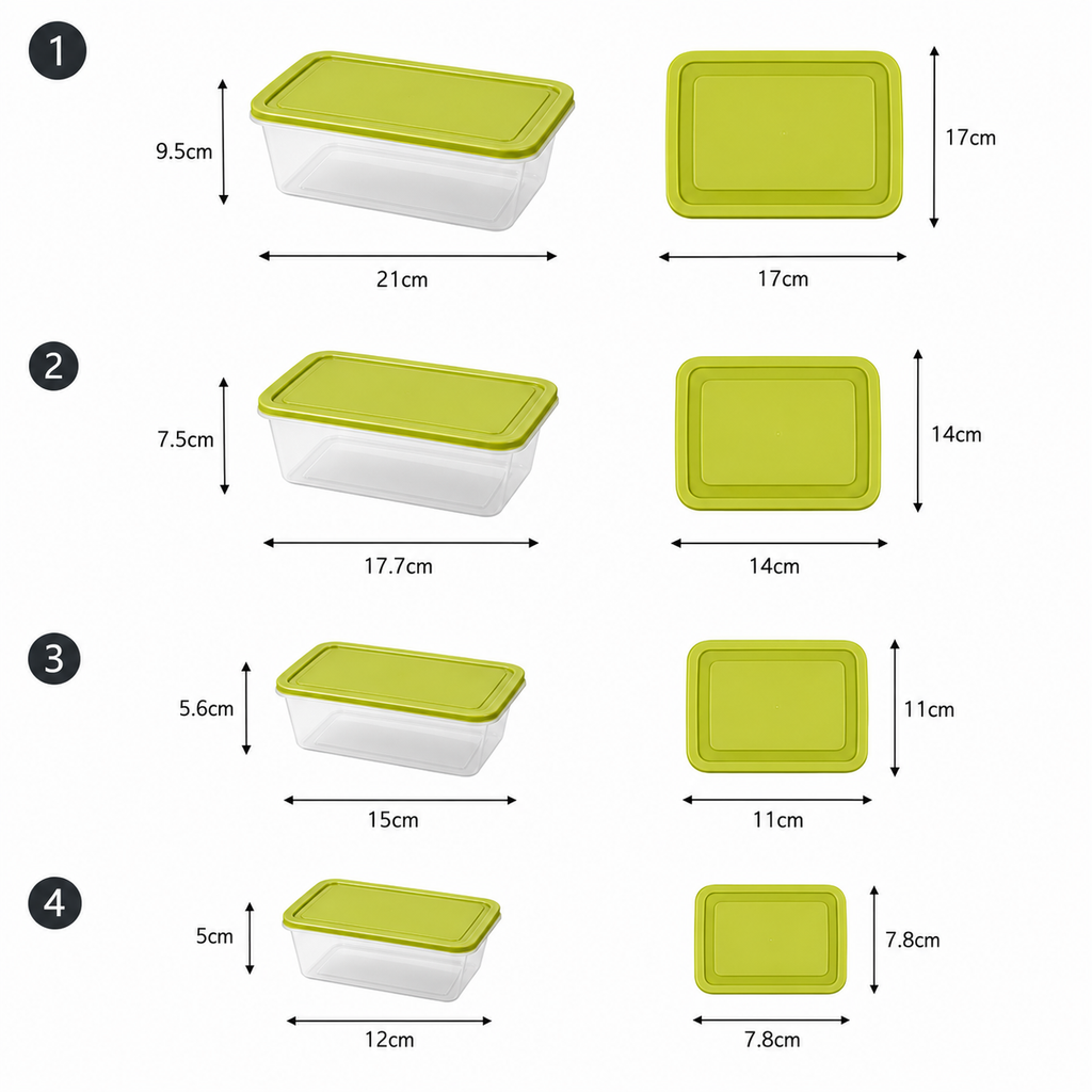4-Piece Green Rectangular Plastic Food Storage Containers Set (YM2725)