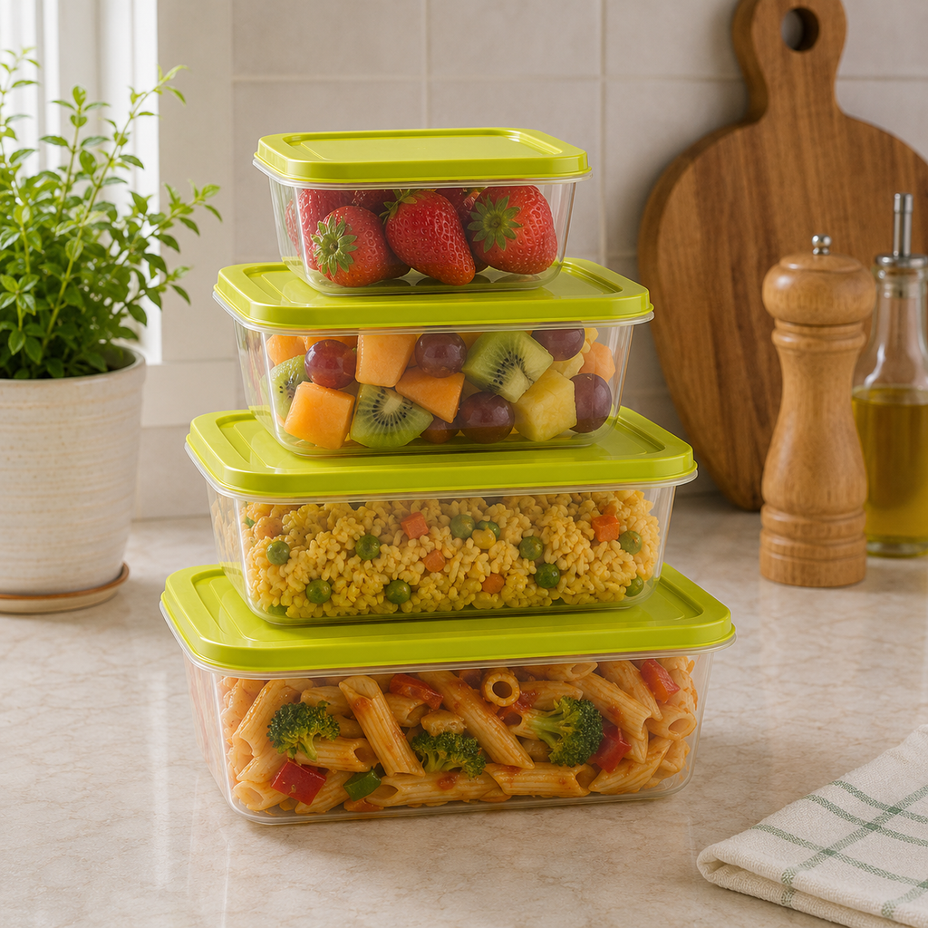 4-Piece Green Rectangular Plastic Food Storage Containers Set (YM2725)