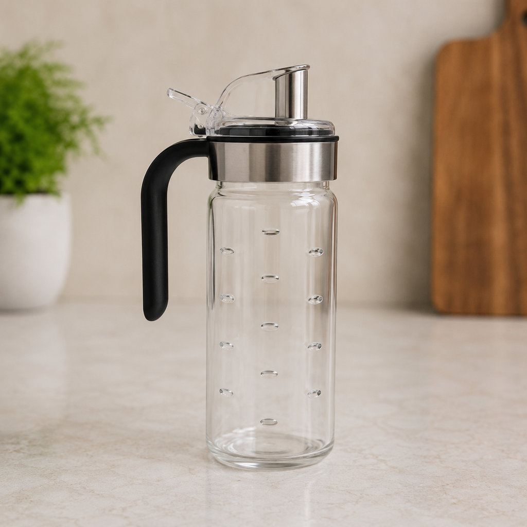 Glass Oil Dispenser Bottle with Flip Spout & Handle (YM051)