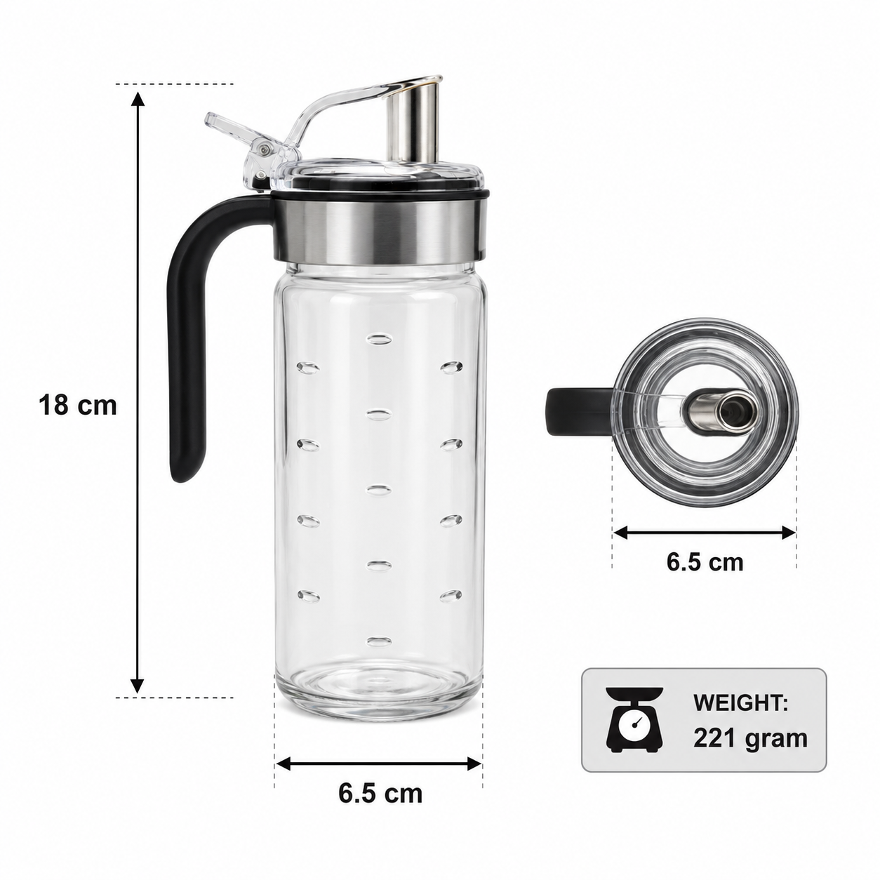 Glass Oil Dispenser Bottle with Flip Spout & Handle (YM051)