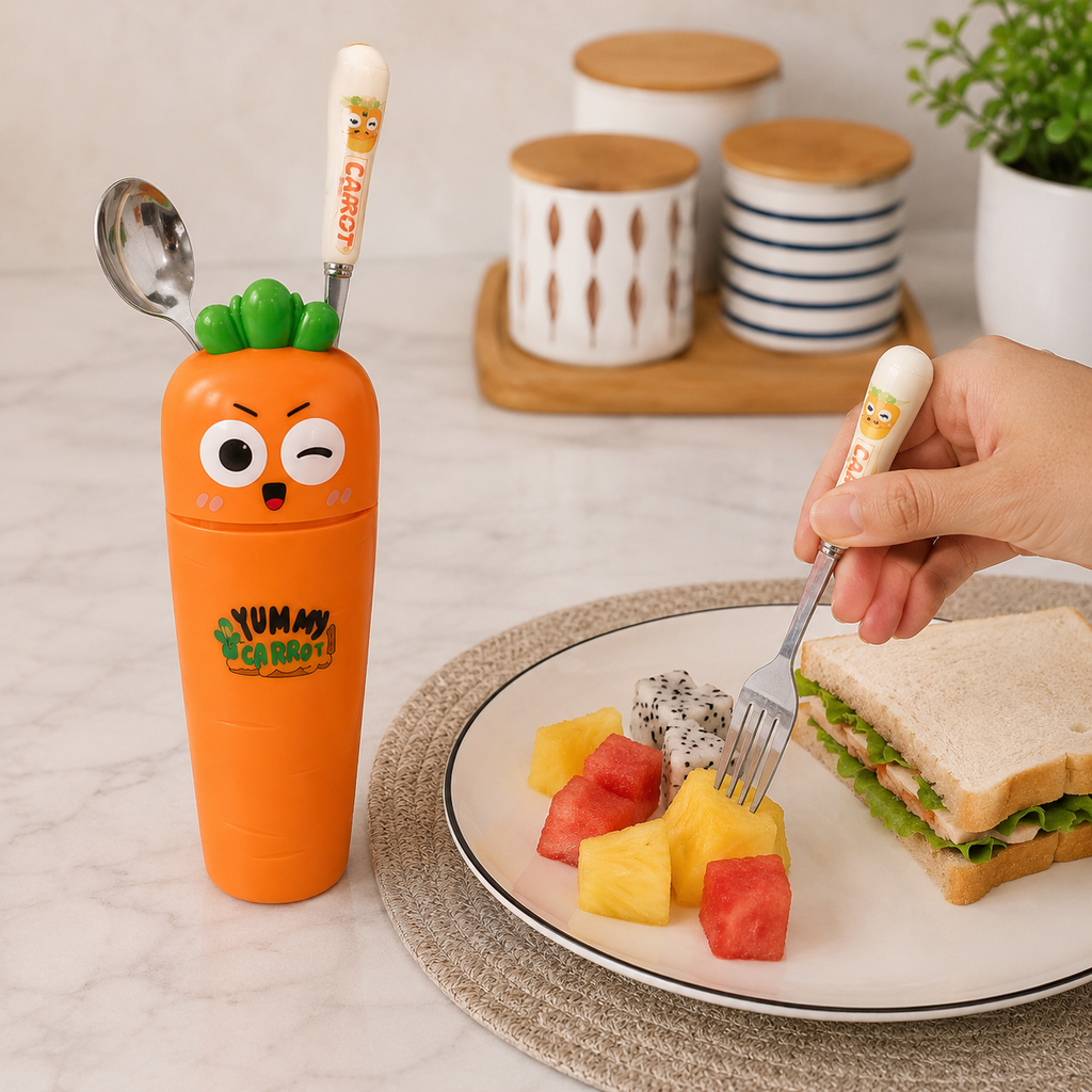 Cute Orange Cartoon Cutlery Set with Storage Case (YM2163)