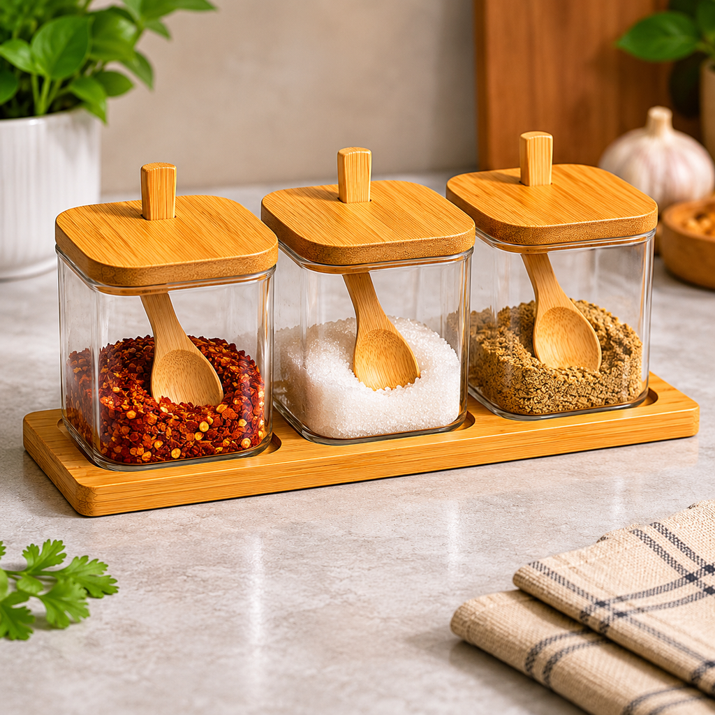 Glass Storage Jar with Bamboo Lid & Spoon (YM066)