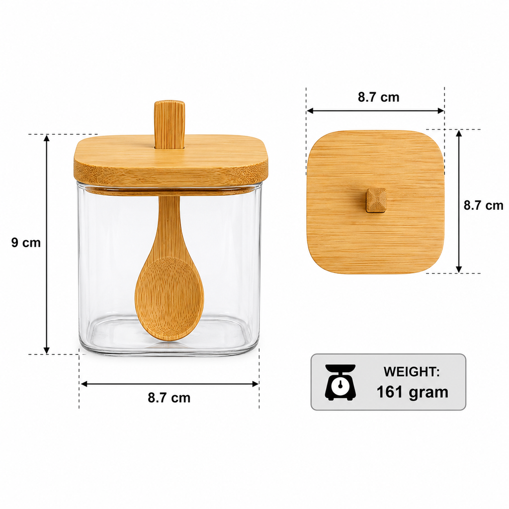 Glass Storage Jar with Bamboo Lid & Spoon (YM066)