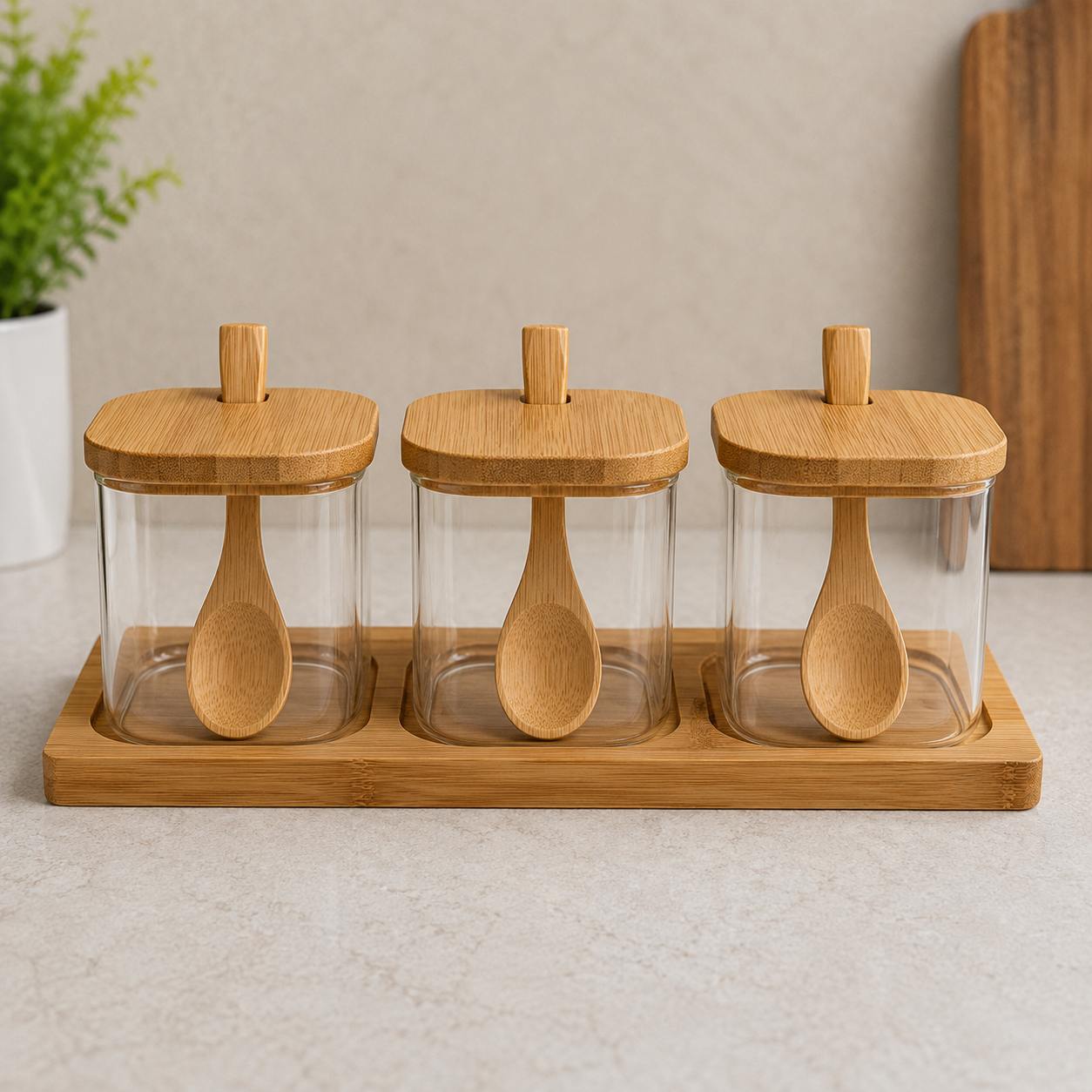 Glass Storage Jar with Bamboo Lid & Spoon (YM066)