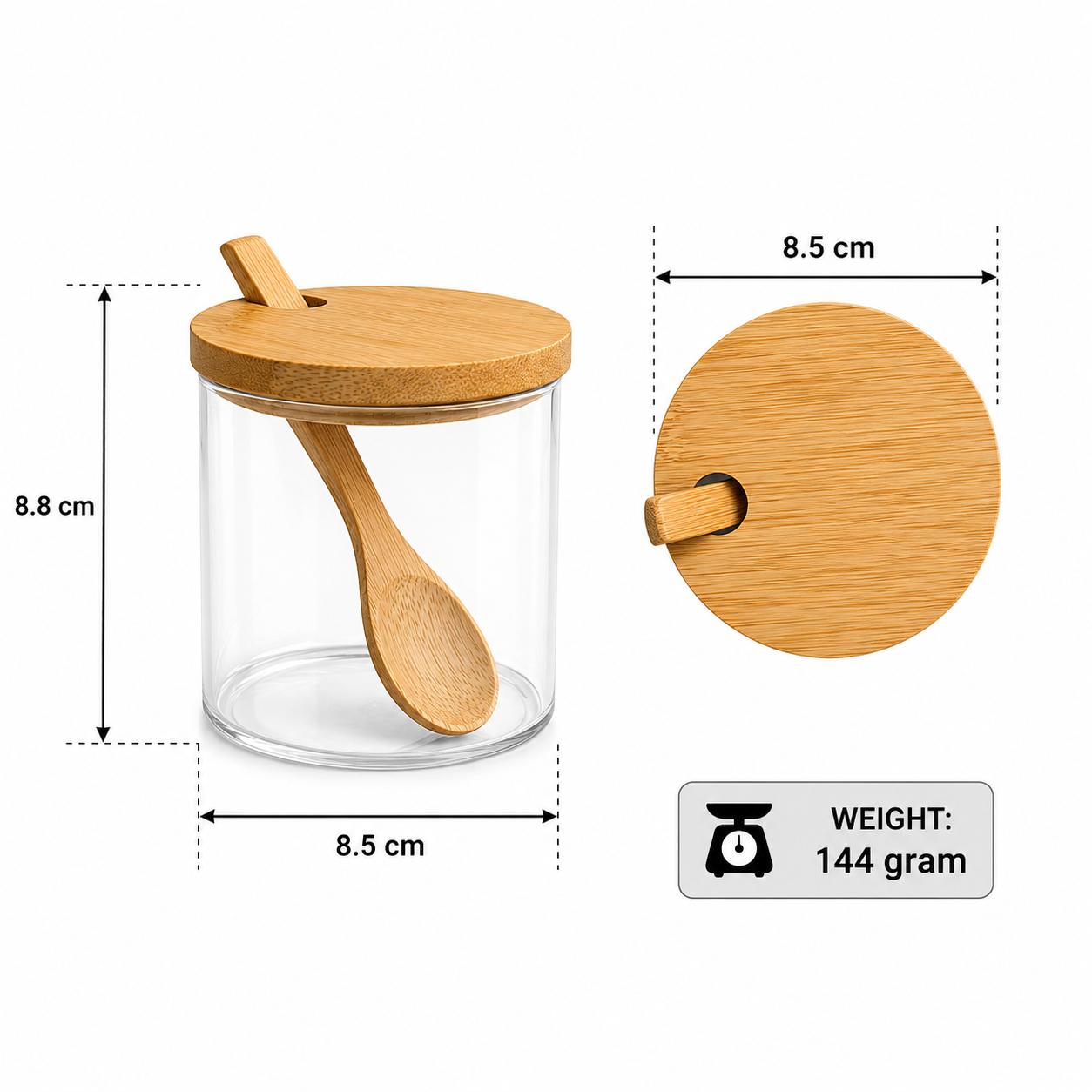 Glass Storage Jar with Bamboo Lid & Spoon (YM085)