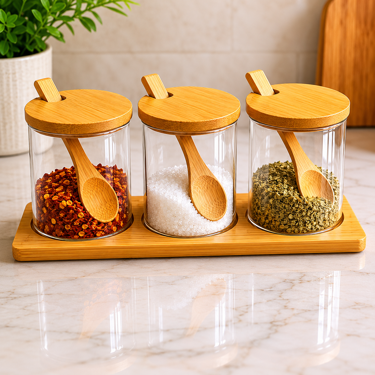 Glass Storage Jar with Bamboo Lid & Spoon (YM085)