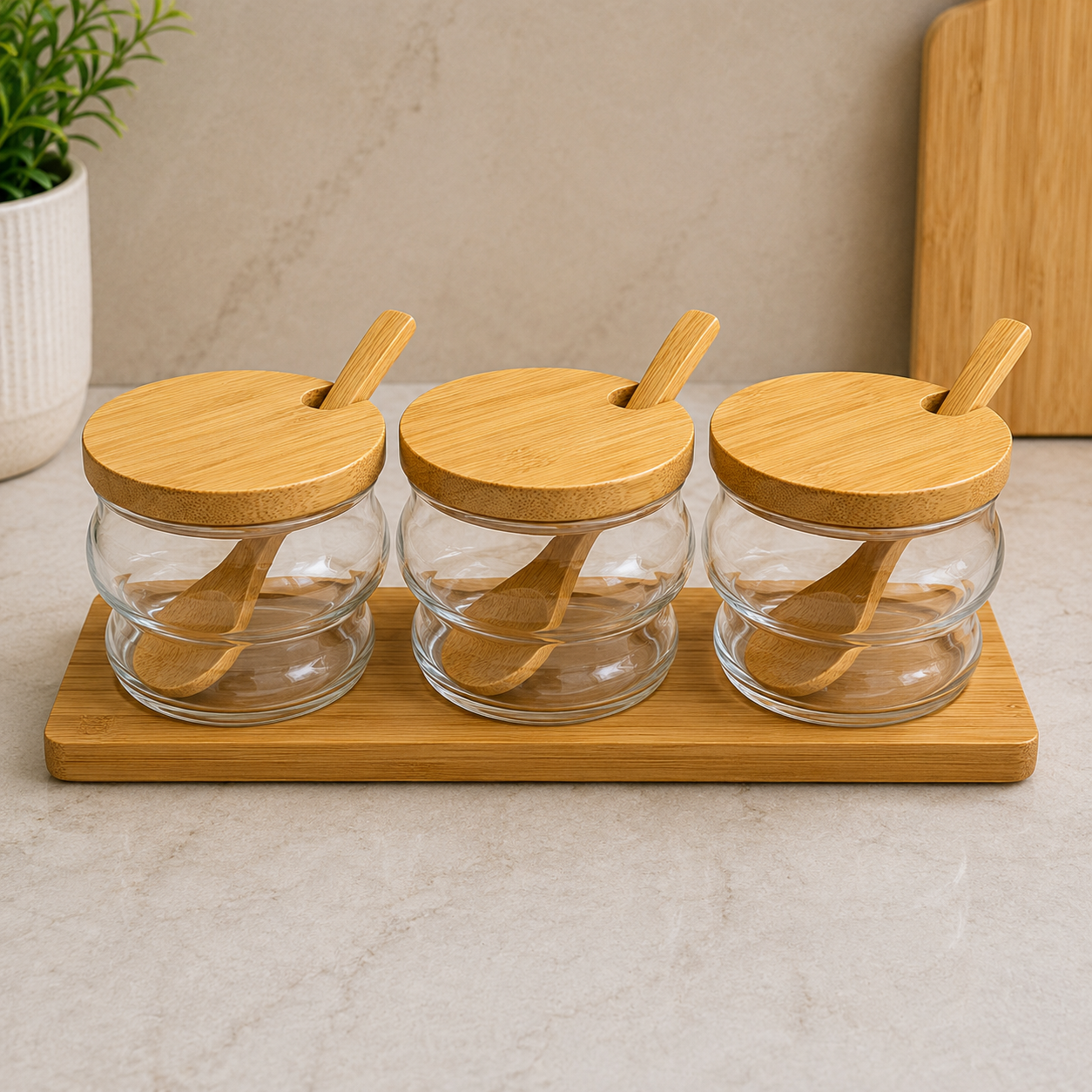 Glass Storage Jar with Bamboo Lid & Spoon (YM087)