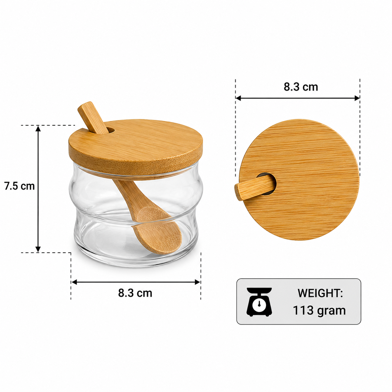 Glass Storage Jar with Bamboo Lid & Spoon (YM087)