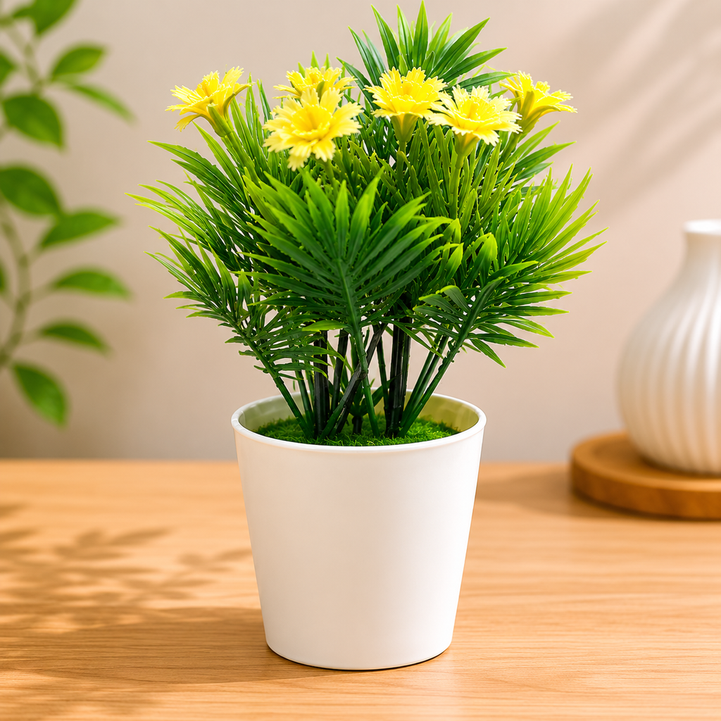 Artificial Yellow Bouquet in White Pot (YM1000)