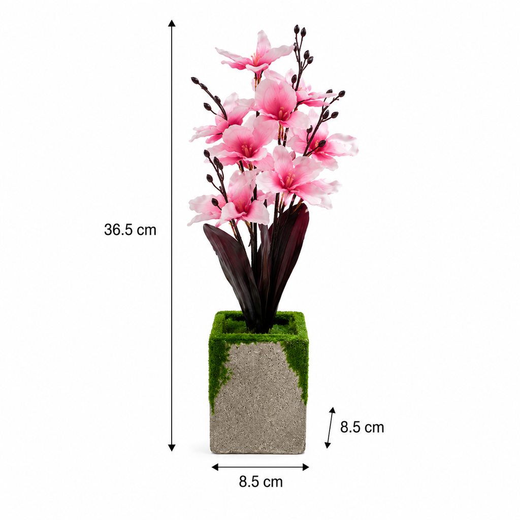 Artificial Pink Orchid Arrangement in Square Moss Pot (YM1007)