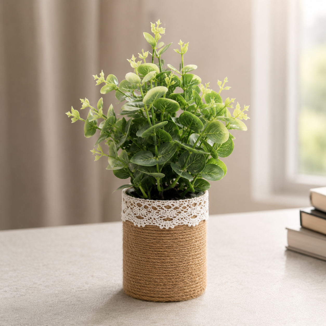 Artificial Eucalyptus Plant in Burlap Lace Pot - Green (YM1002)