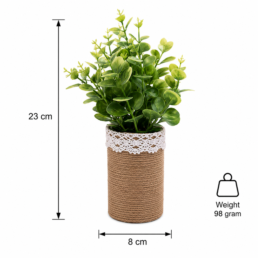 Artificial Eucalyptus Plant in Burlap Lace Pot - Green (YM1002)