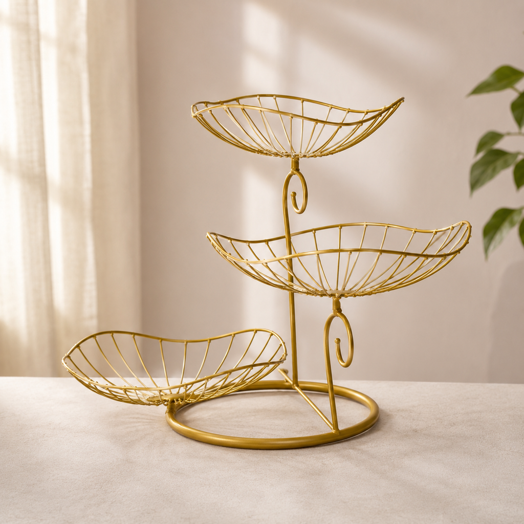 3-Tier Gold Metal Wire Fruit Basket Stand (YM1016)