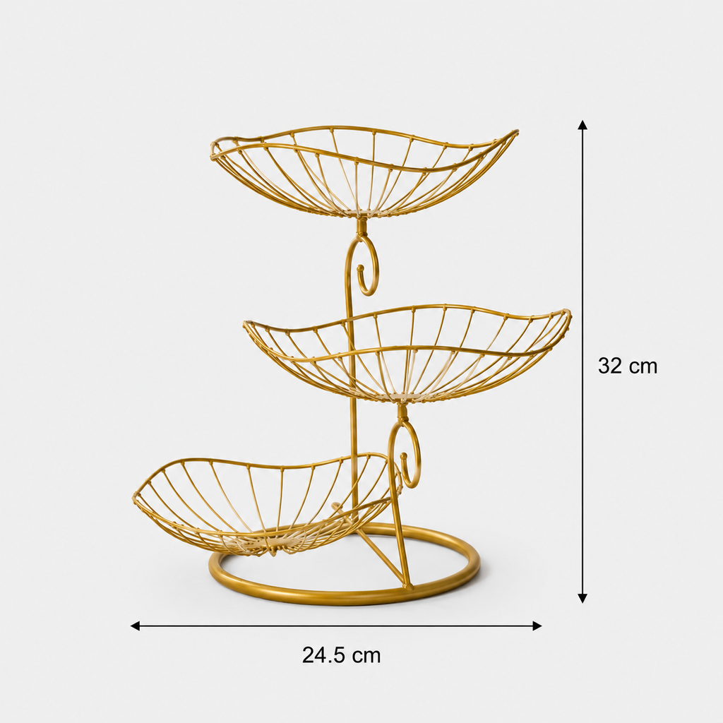 3-Tier Gold Metal Wire Fruit Basket Stand (YM1016)