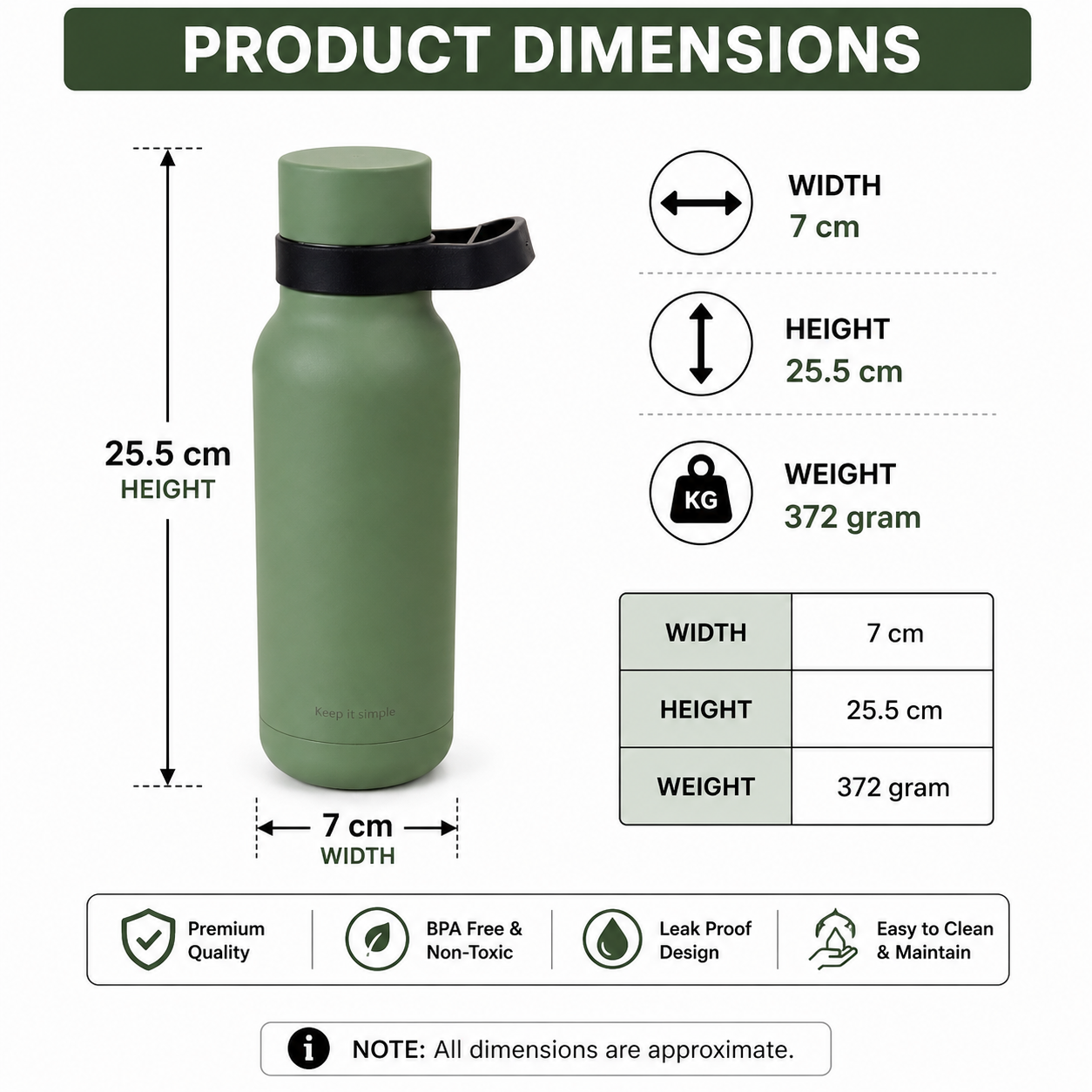 Green Stainless Steel Water Bottle (YM2203)