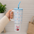 Blue Printed Insulated Tumbler Mug with Straw (YM2621)