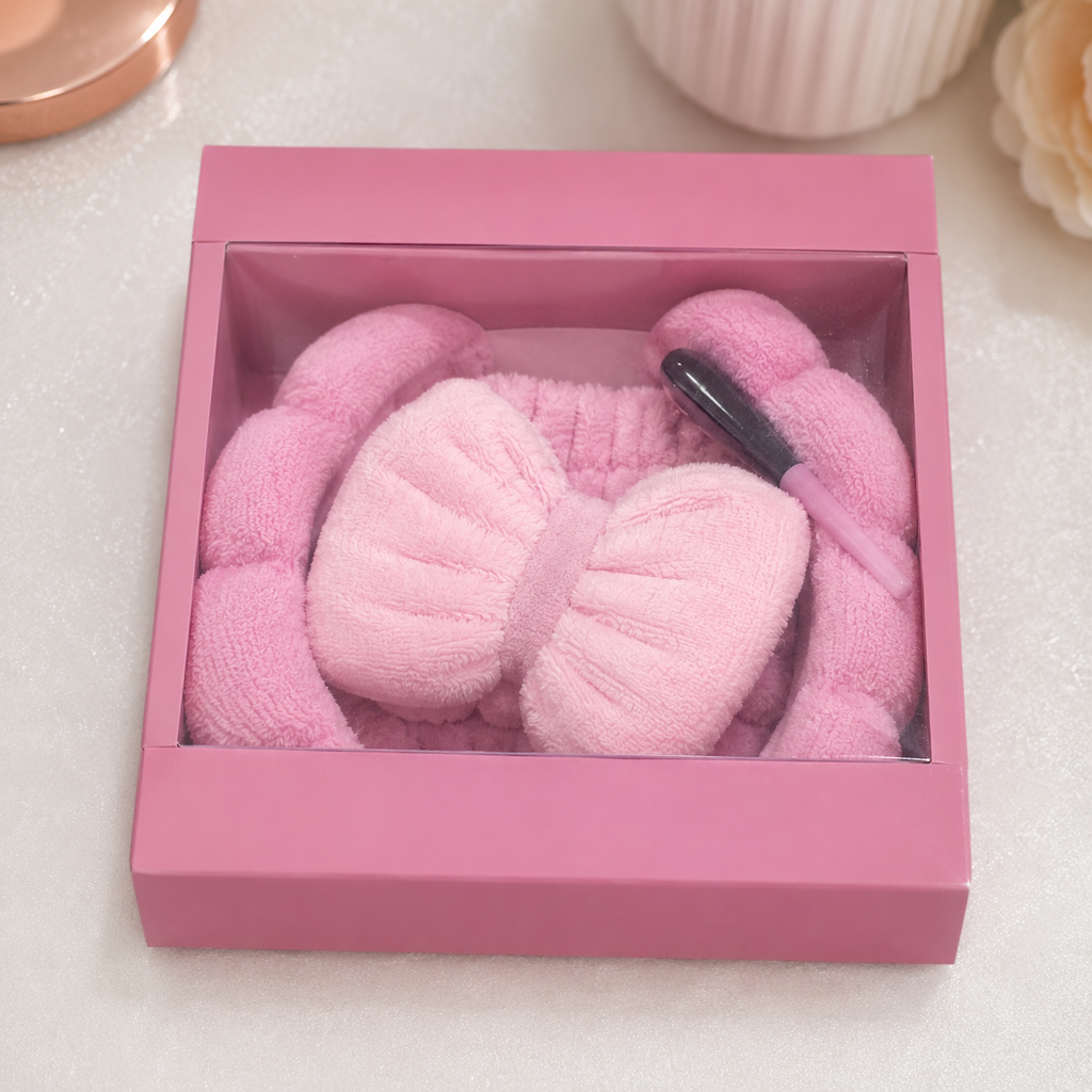 Pink Bow Plush Spa Headband Gift Set (YM947)