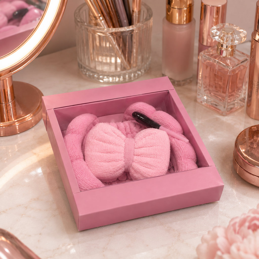Pink Bow Plush Spa Headband Gift Set (YM947)