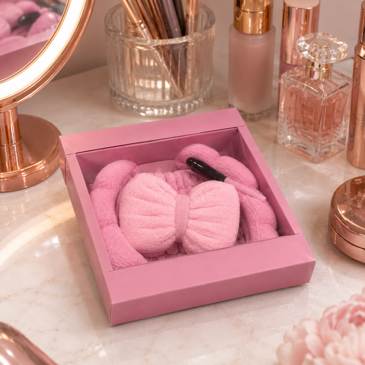 Pink Bow Plush Spa Headband Gift Set (YM947)