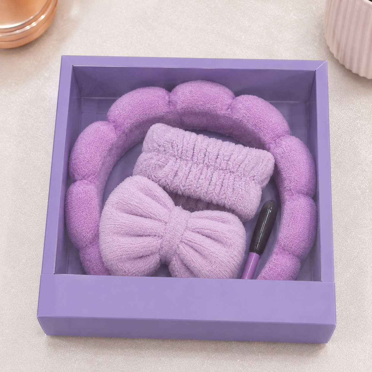 Purple Bow Plush Spa Headband Gift Set (YM947)