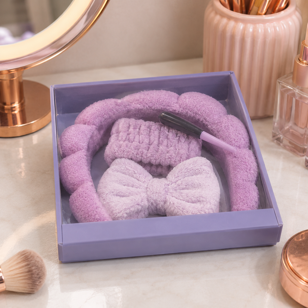 Purple Bow Plush Spa Headband Gift Set (YM947)