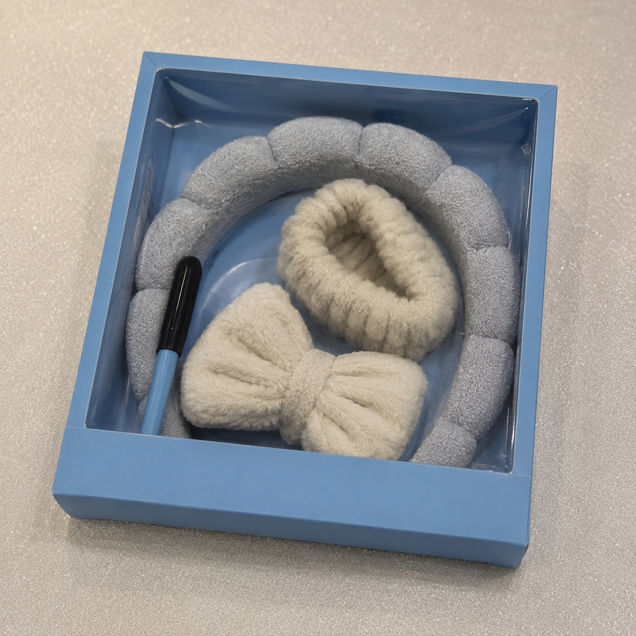 Blue Bow Plush Spa Headband Gift Set (YM947)