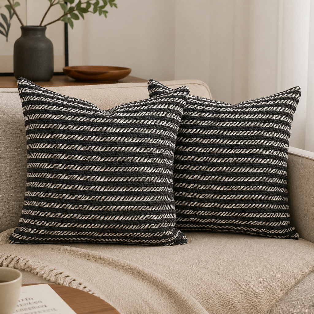 Grey Striped Cushion Pillow Set (YM1948)