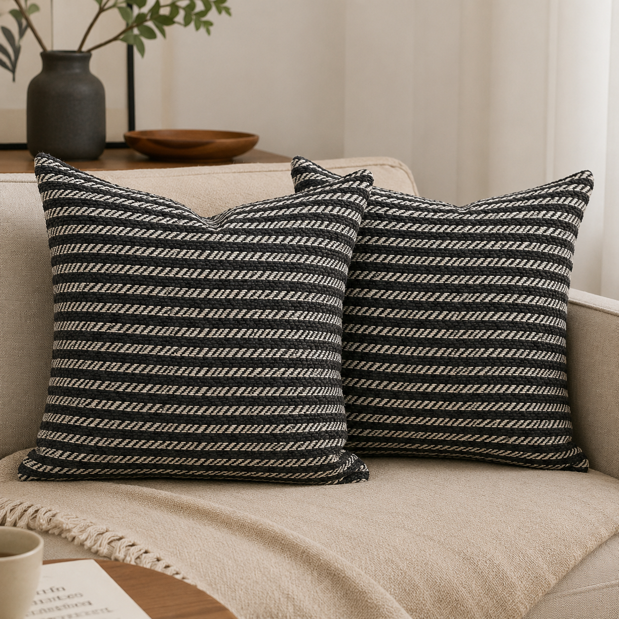 Grey Striped Cushion Pillow Set (YM1948)