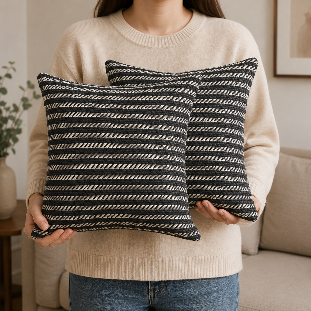Grey Striped Cushion Pillow Set (YM1948)