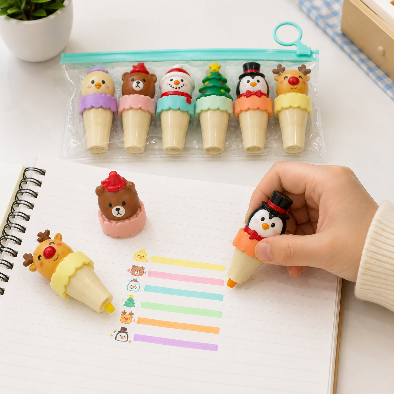 6-Piece Christmas Theme Ice Cream Highlighter Set (YM831)