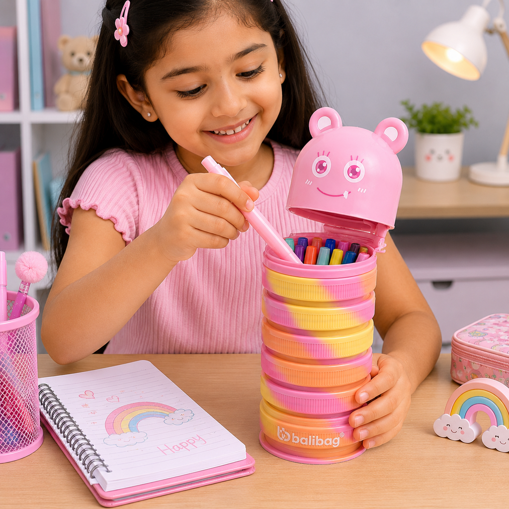 Balibag Bear Rotating Expandable Pencil Case - Pink(YM825B)