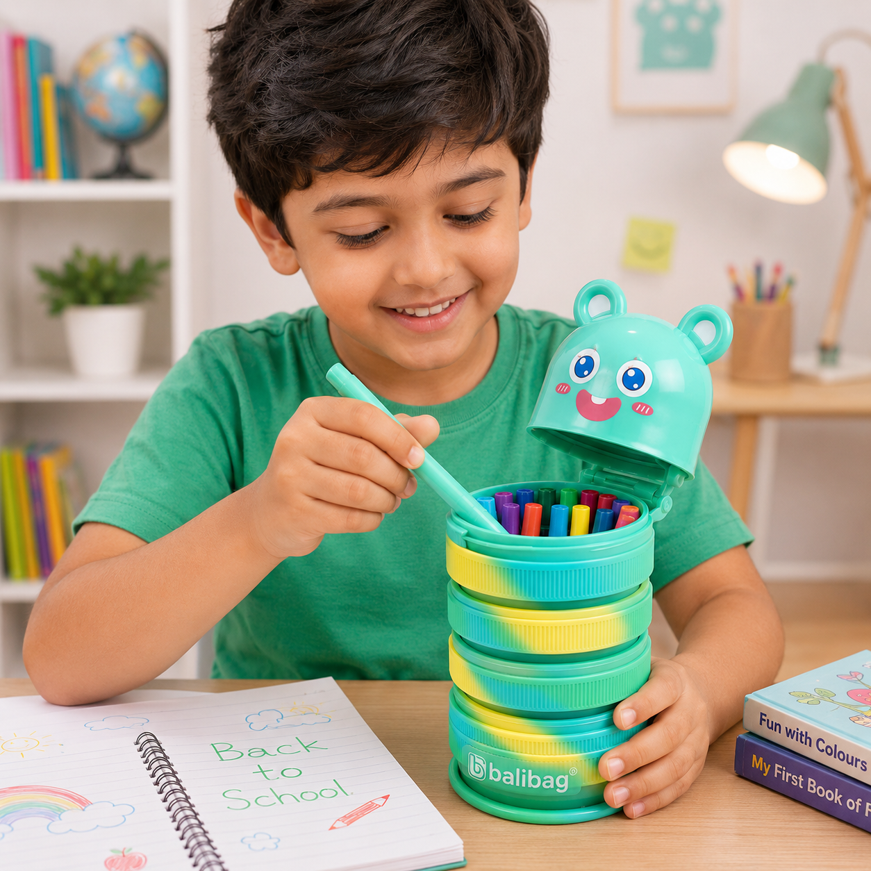 Balibag Bear Rotating Expandable Pencil Case - Green(YM825B)