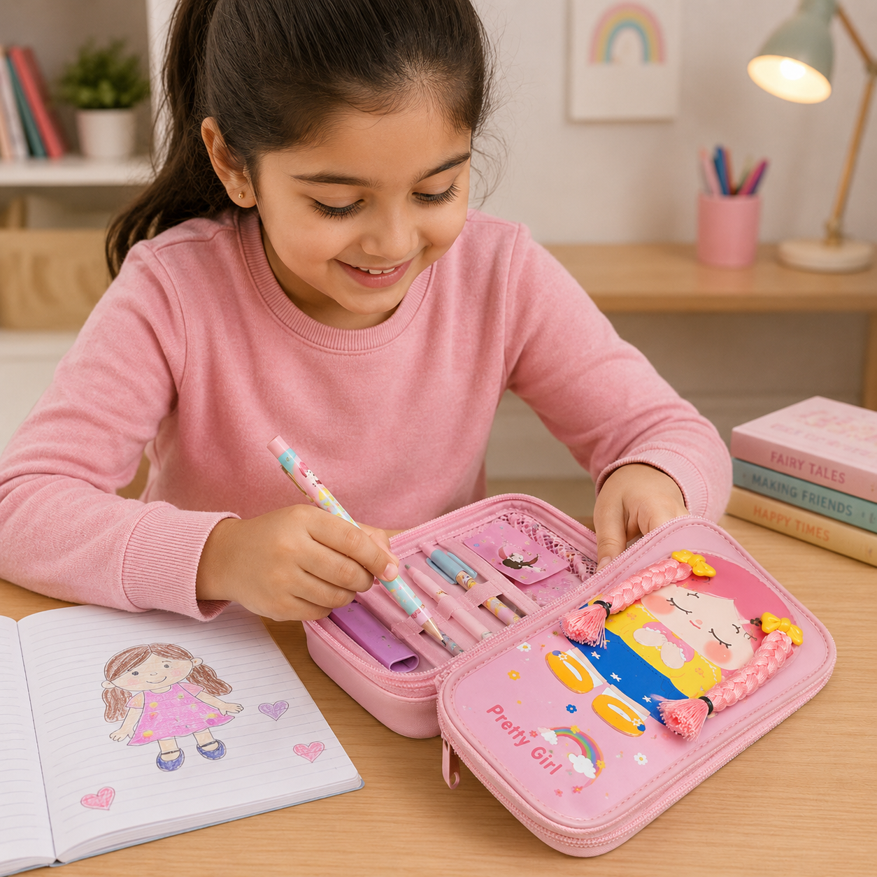 Pretty Girl Pink 3D Cartoon Pencil Case (YM818)