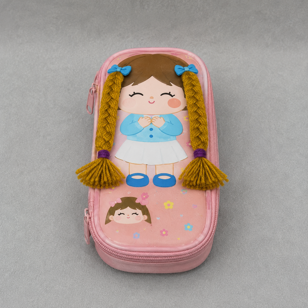 Pretty Girl Pink and Brown 3D Cartoon Pencil Case (YM818)
