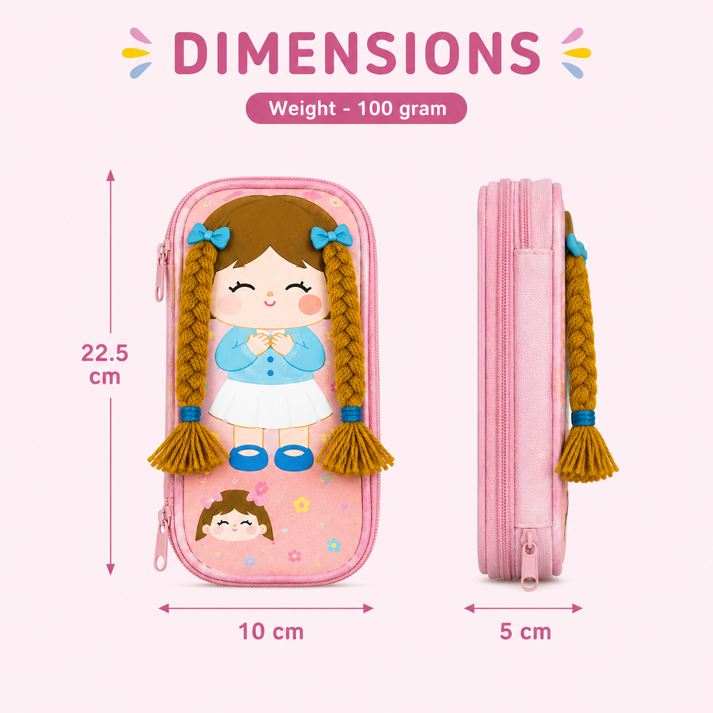 Pretty Girl Pink and Brown 3D Cartoon Pencil Case (YM818)