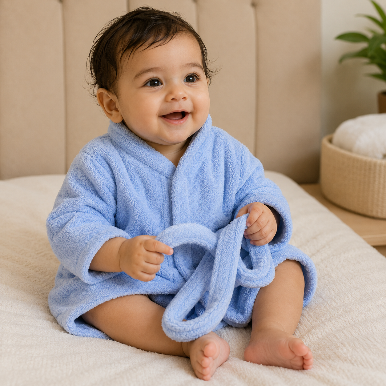 Baby Blue Plush Fleece Bathrobe with Belt (YM752)