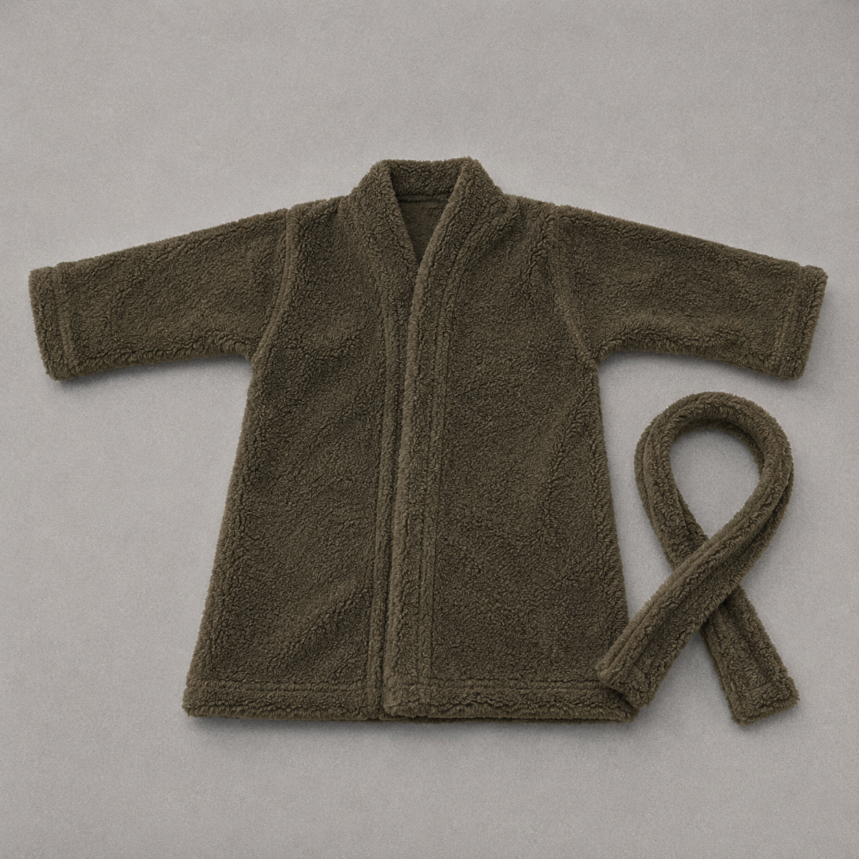 Grey Plush Fleece Bathrobe with Belt (YM752)