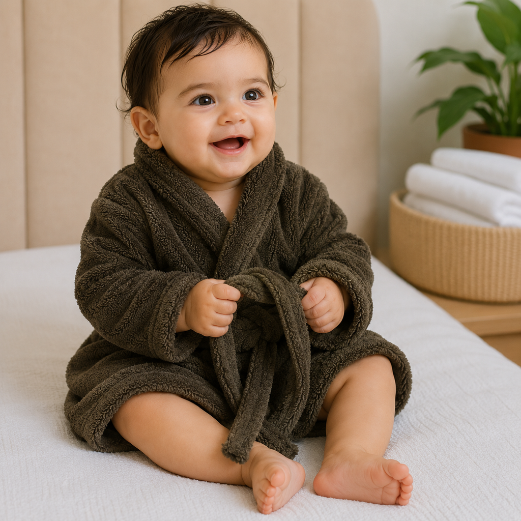 Grey Plush Fleece Bathrobe with Belt (YM752)