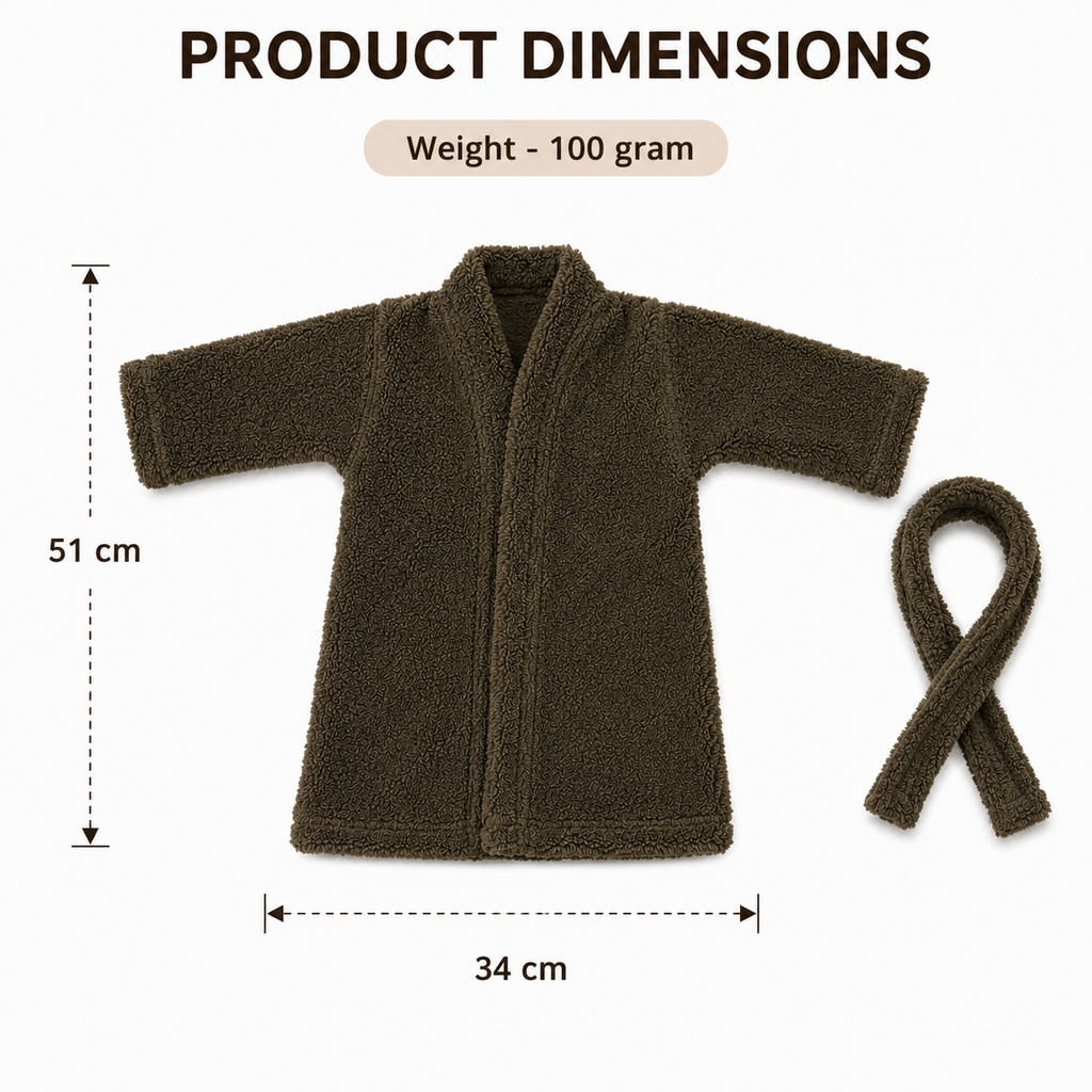 Grey Plush Fleece Bathrobe with Belt (YM752)