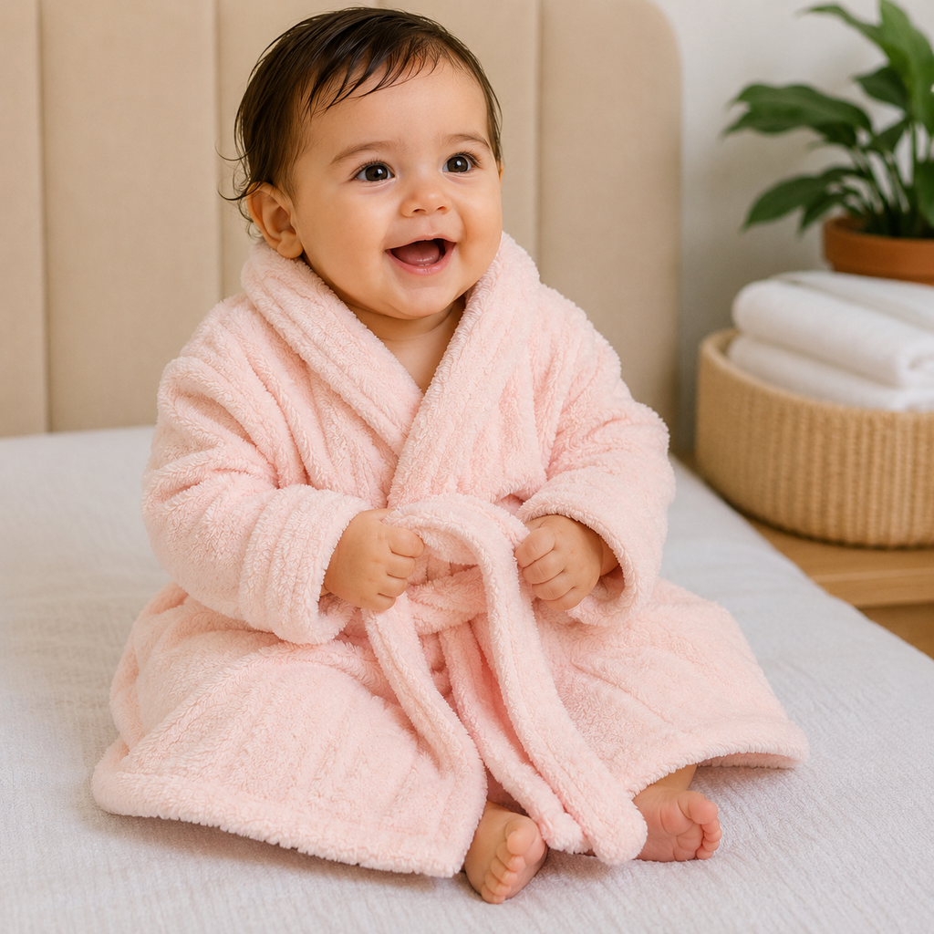Pink Plush Fleece Bathrobe with Belt (YM752)