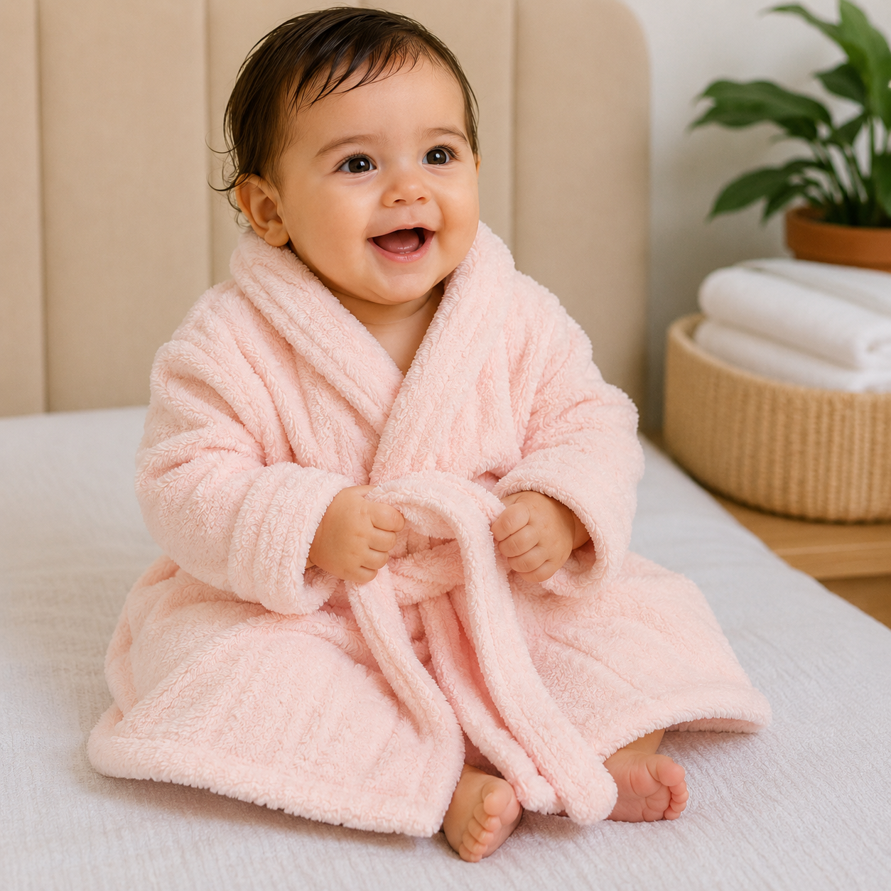 Pink Plush Fleece Bathrobe with Belt (YM752)