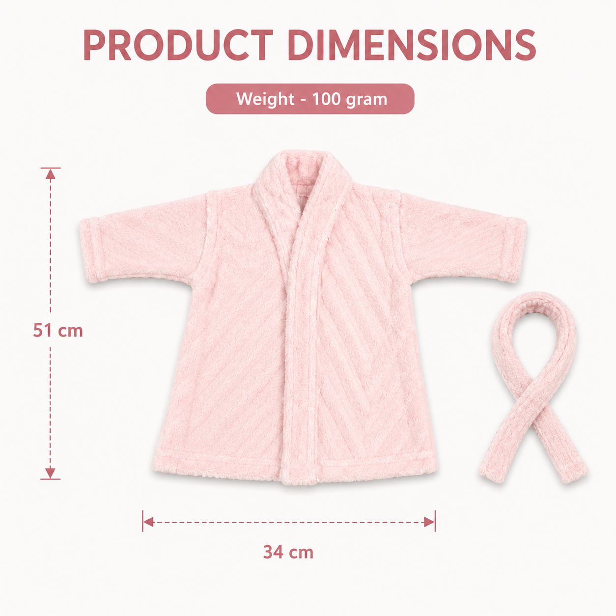 Pink Plush Fleece Bathrobe with Belt (YM752)