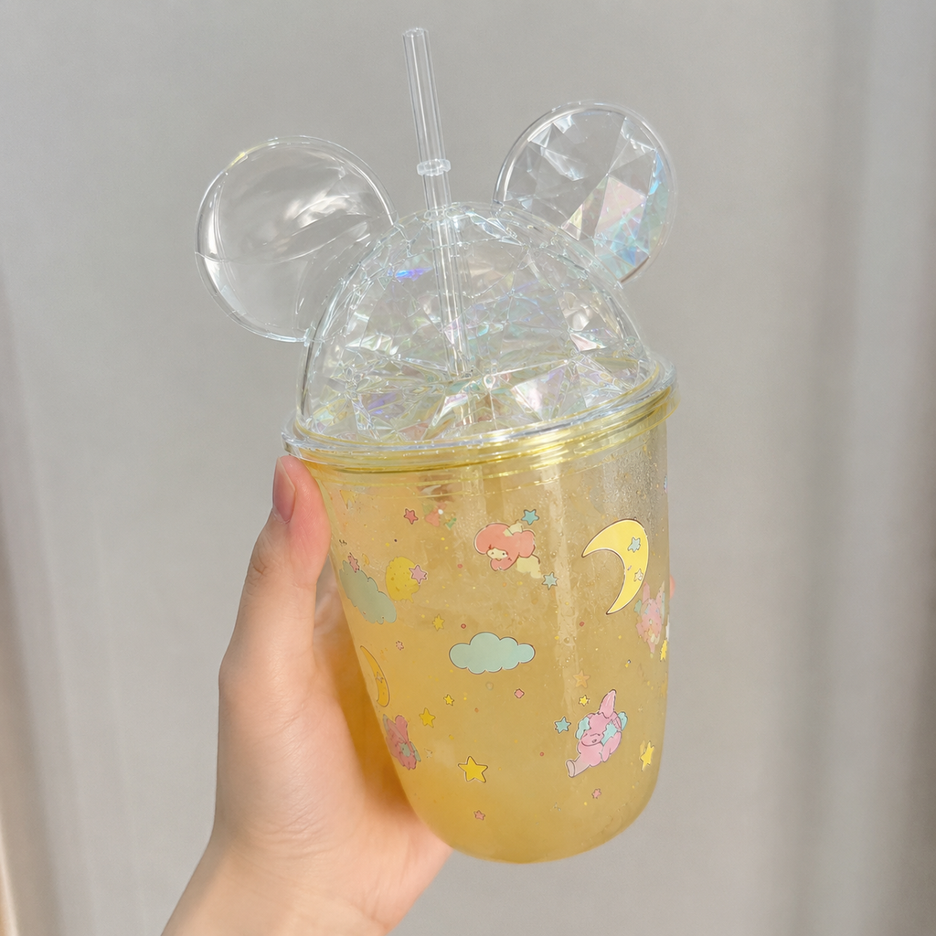 Yellow Glitter Mouse Ear Tumbler Cup (YM645)