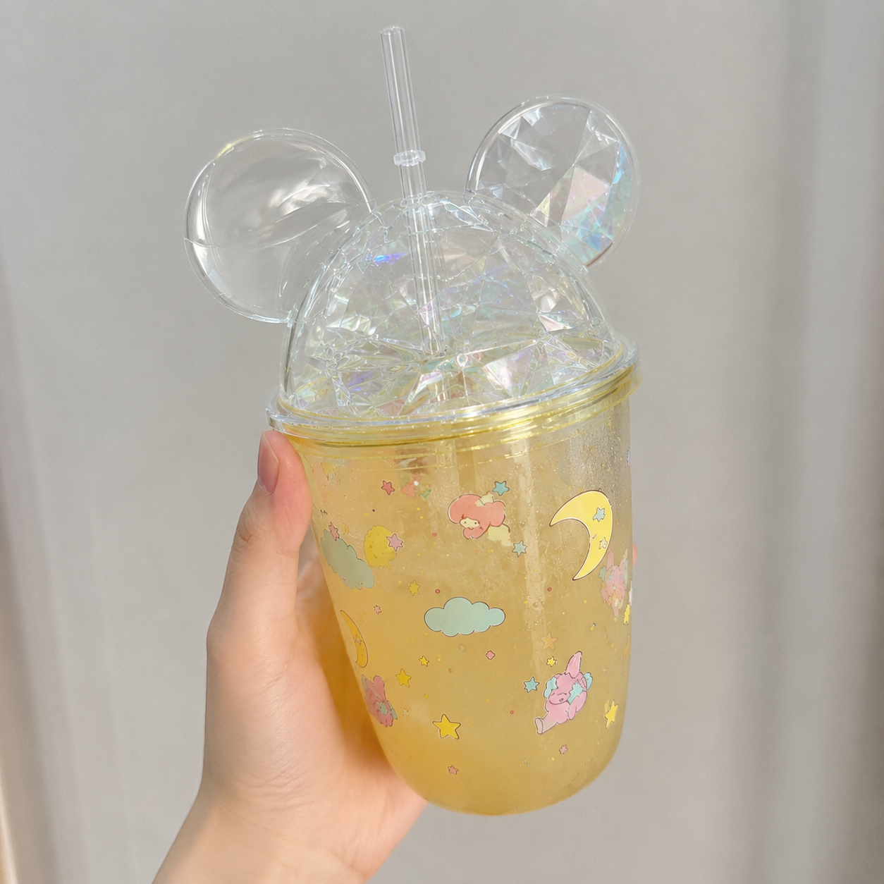 Yellow Glitter Mouse Ear Tumbler Cup (YM645)