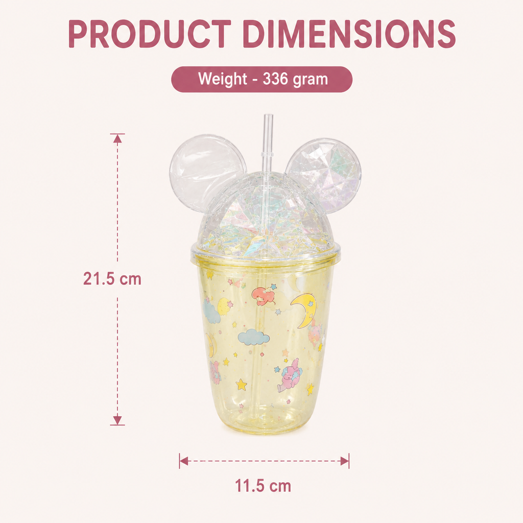 Yellow Glitter Mouse Ear Tumbler Cup (YM645)